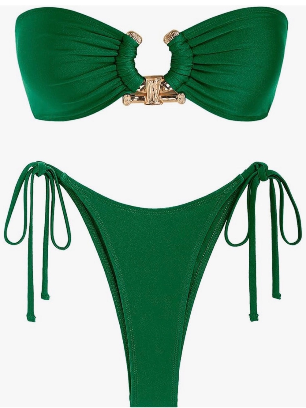 Excellent Condition~Zaful Deep Green Bandeau Bikini with Tie Sides